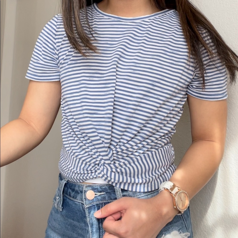 Blue & White Knotted Crop Top